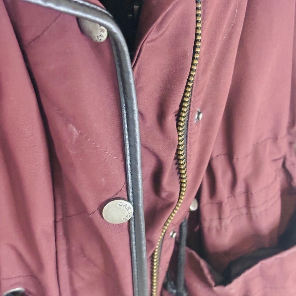 Garage Maroon Faux Fur Leather Parka Winter Coat Medium - Picture 5 of 16